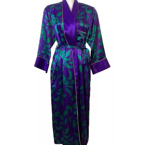 Vintage Victoria's Secret Gold Label Green Purple Satin Wrap Robe size S / M - Picture 1 of 16